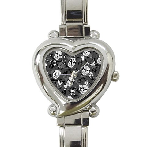 Skull Skeleton Pattern Texture Heart Italian Charm Watch from ArtsNow.com Front