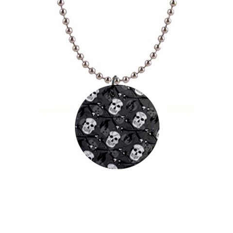 Skull Skeleton Pattern Texture 1  Button Necklace from ArtsNow.com Front
