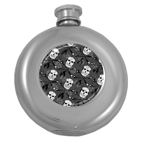 Skull Skeleton Pattern Texture Round Hip Flask (5 oz) from ArtsNow.com Front