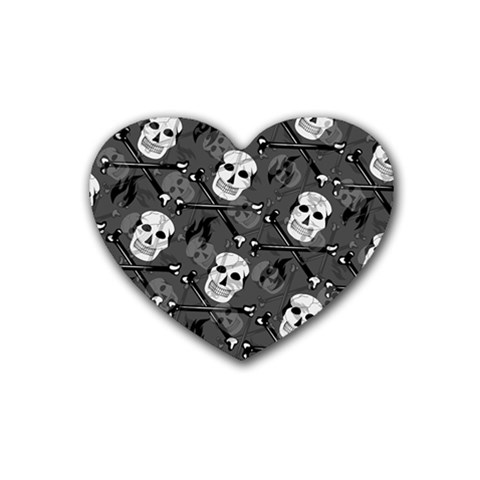 Skull Skeleton Pattern Texture Rubber Coaster (Heart) from ArtsNow.com Front