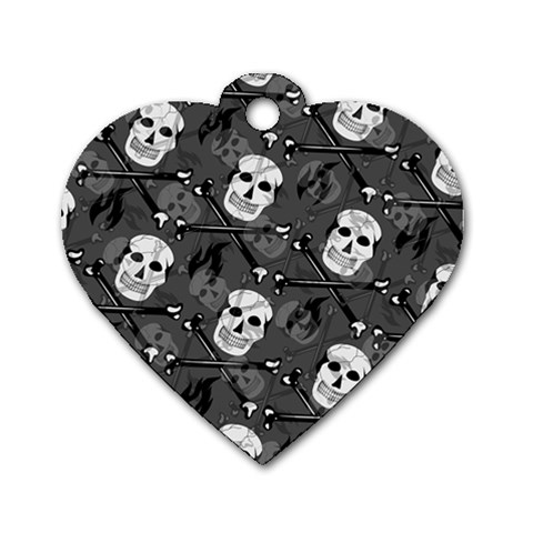 Skull Skeleton Pattern Texture Dog Tag Heart (One Side) from ArtsNow.com Front