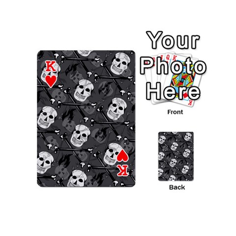 King Skull Skeleton Pattern Texture Playing Cards 54 Designs (Mini) from ArtsNow.com Front - HeartK