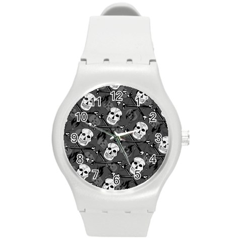 Skull Skeleton Pattern Texture Round Plastic Sport Watch (M) from ArtsNow.com Front