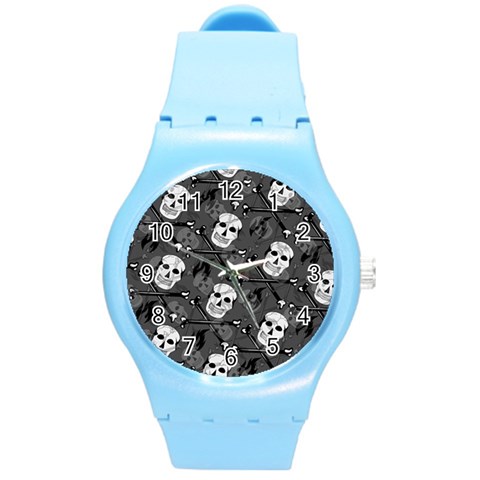 Skull Skeleton Pattern Texture Round Plastic Sport Watch (M) from ArtsNow.com Front