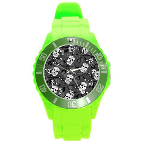 Skull Skeleton Pattern Texture Round Plastic Sport Watch (L) from ArtsNow.com Front
