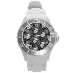 Skull Skeleton Pattern Texture Round Plastic Sport Watch (L)