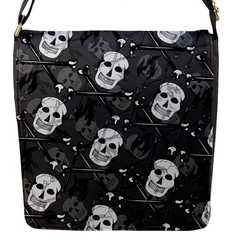 Skull Skeleton Pattern Texture Flap Closure Messenger Bag (S) from ArtsNow.com Front
