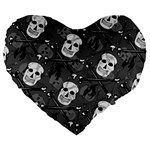 Skull Skeleton Pattern Texture Large 19  Premium Flano Heart Shape Cushions