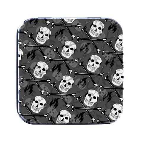 Skull Skeleton Pattern Texture Square Metal Box (Black) from ArtsNow.com Front
