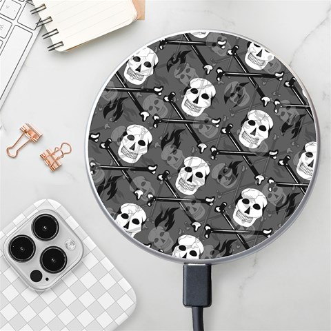 Skull Skeleton Pattern Texture Wireless Fast Charger(White) from ArtsNow.com Front