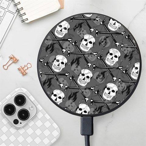 Skull Skeleton Pattern Texture Wireless Fast Charger(Black) from ArtsNow.com Front