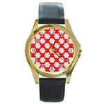 Christmas Snowflakes Background Pattern Round Gold Metal Watch