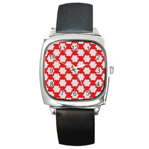Christmas Snowflakes Background Pattern Square Metal Watch from ArtsNow.com Front
