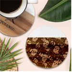 Skull Skeleton Pattern Texture Marble Wood Coaster (Round)