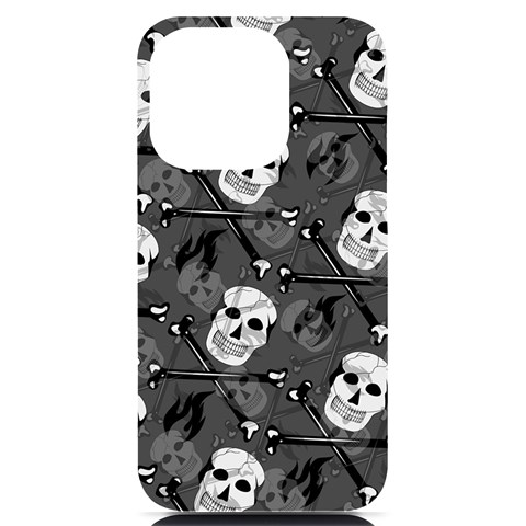 Skull Skeleton Pattern Texture iPhone 14 Pro Black UV Print Case from ArtsNow.com Front