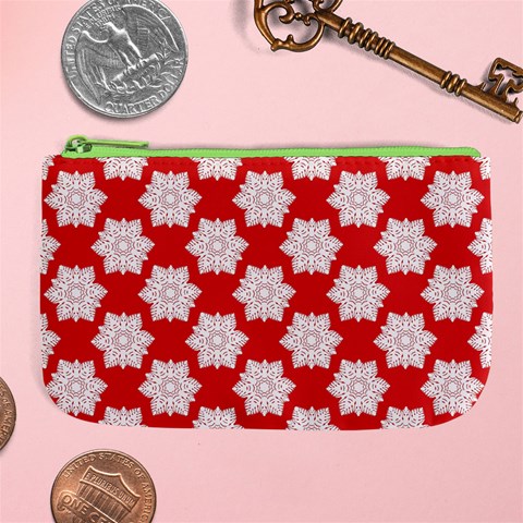 Christmas Snowflakes Background Pattern Large Coin Purse from ArtsNow.com Front