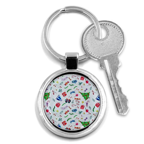 New Year Christmas Winter Pattern Key Chain (Round) from ArtsNow.com Front