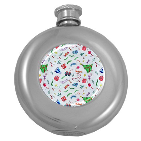 New Year Christmas Winter Pattern Round Hip Flask (5 oz) from ArtsNow.com Front