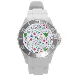 New Year Christmas Winter Pattern Round Plastic Sport Watch (L)