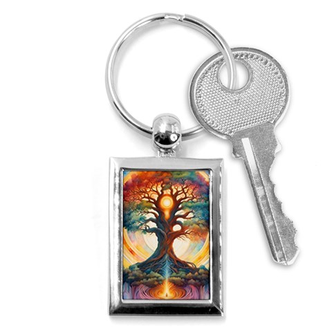 Tree Cosmic Spiritual Meditation Key Chain (Rectangle) from ArtsNow.com Front