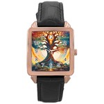 Tree Cosmic Spiritual Meditation Rose Gold Leather Watch 