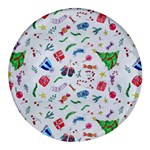 New Year Christmas Winter Pattern Round Glass Fridge Magnet (4 pack)
