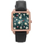 Snowflakes Winter Snow Rose Gold Leather Watch 