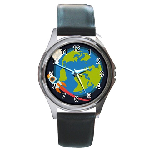 Spaceship Design Round Metal Watch from ArtsNow.com Front