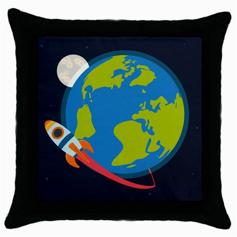Spaceship Design Throw Pillow Case (Black) from ArtsNow.com Front