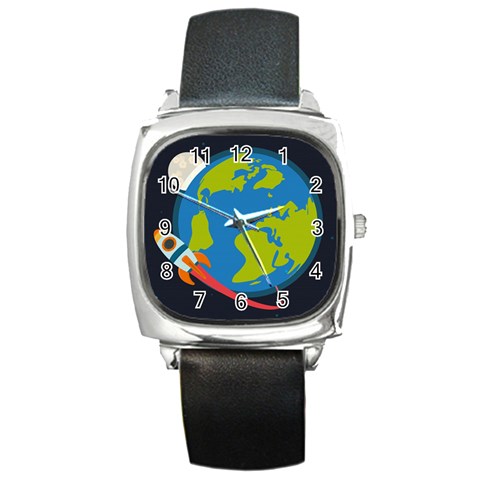 Spaceship Design Square Metal Watch from ArtsNow.com Front