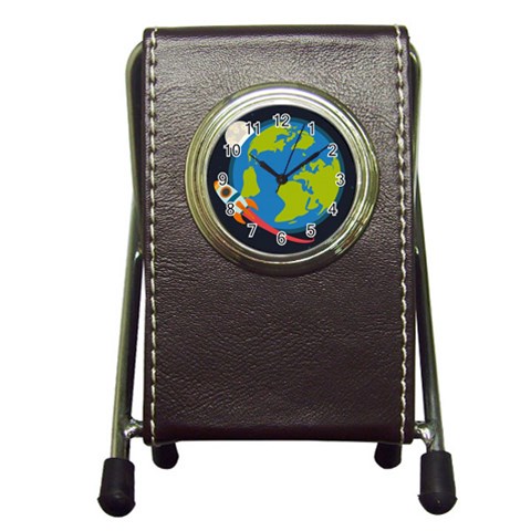 Spaceship Design Pen Holder Desk Clock from ArtsNow.com Front