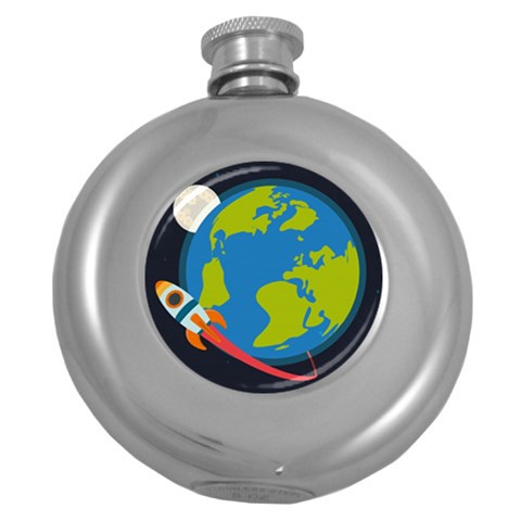 Spaceship Design Round Hip Flask (5 oz) from ArtsNow.com Front