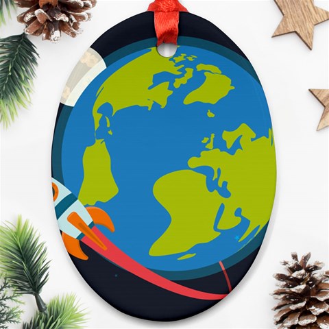 Spaceship Design Oval Ornament (Two Sides) from ArtsNow.com Front