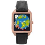 Spaceship Design Rose Gold Leather Watch 