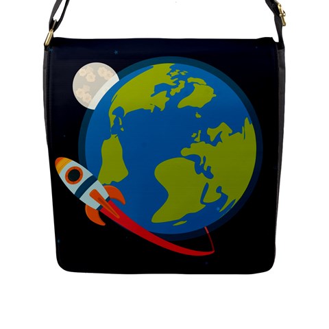 Spaceship Design Flap Closure Messenger Bag (L) from ArtsNow.com Front