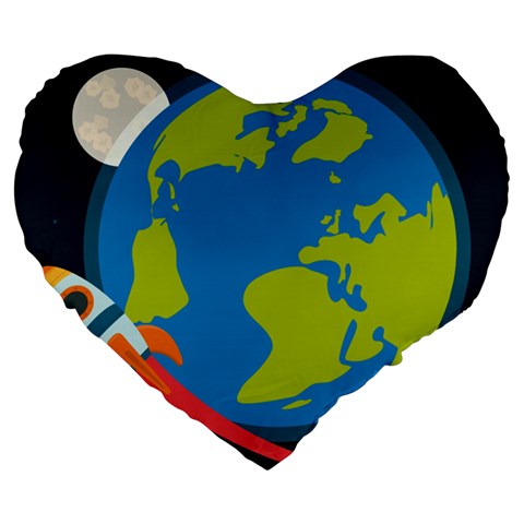 Spaceship Design Large 19  Premium Flano Heart Shape Cushions from ArtsNow.com Front