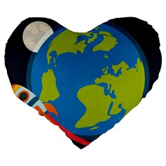 Spaceship Design Large 19  Premium Flano Heart Shape Cushions from ArtsNow.com Back