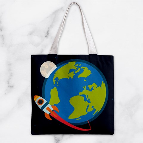 Spaceship Design Zipper Grocery Tote Bag from ArtsNow.com Front
