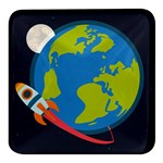 Spaceship Design Square Glass Fridge Magnet (4 pack)