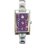 Space Travels Seamless Pattern Vector Cartoon Rectangle Italian Charm Watch