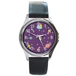Space Travels Seamless Pattern Vector Cartoon Round Metal Watch