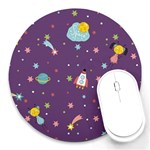Space Travels Seamless Pattern Vector Cartoon Round Mousepad