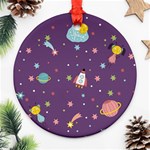 Space Travels Seamless Pattern Vector Cartoon Ornament (Round)