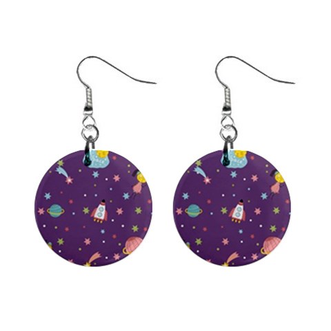 Space Travels Seamless Pattern Vector Cartoon Mini Button Earrings from ArtsNow.com Front