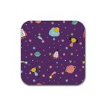 Space Travels Seamless Pattern Vector Cartoon Rubber Coaster (Square)