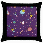 Space Travels Seamless Pattern Vector Cartoon Throw Pillow Case (Black)