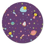 Space Travels Seamless Pattern Vector Cartoon Magnet 5  (Round)