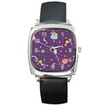Space Travels Seamless Pattern Vector Cartoon Square Metal Watch