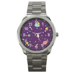 Space Travels Seamless Pattern Vector Cartoon Sport Metal Watch