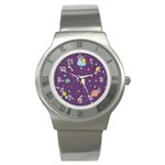Space Travels Seamless Pattern Vector Cartoon Stainless Steel Watch